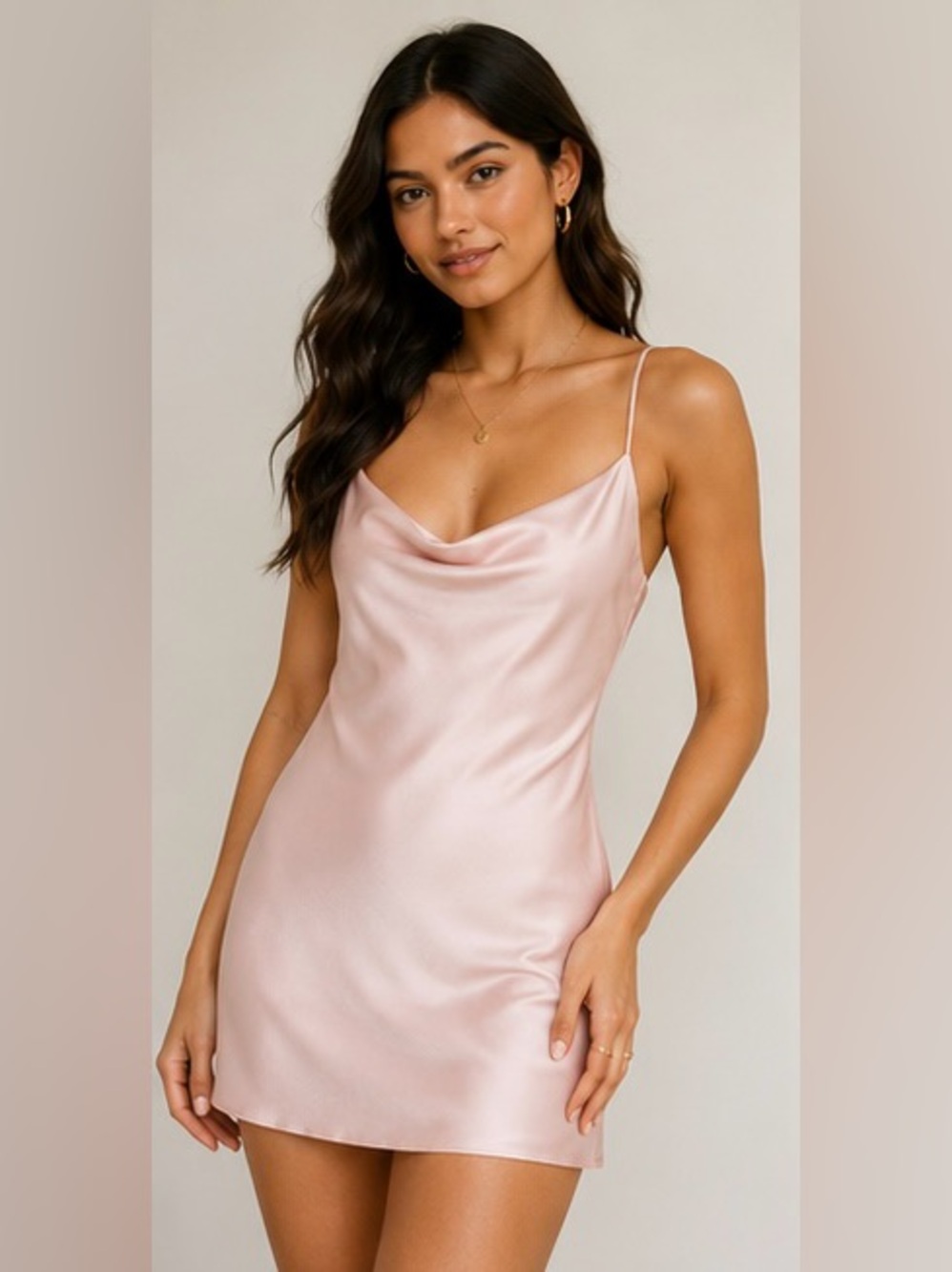 Altar’d State Blush Satin Slip Dress XS Cowl Neck Mini Silky Pink